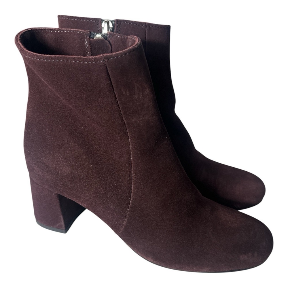 New La Canadienne Joanie Ankle Boots Women's Size 6 Suede Burgundy Zip MSRP $550